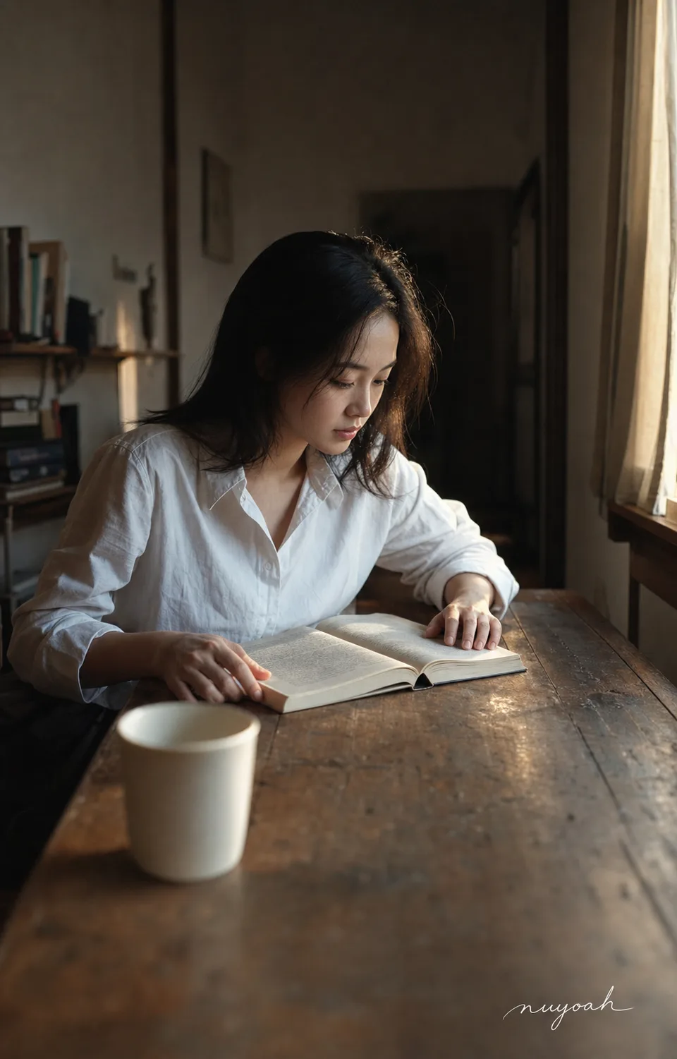 图 4｜只换构图：视点来到桌边，杯子变成视觉入口，观看距离与叙事关系随之改变。