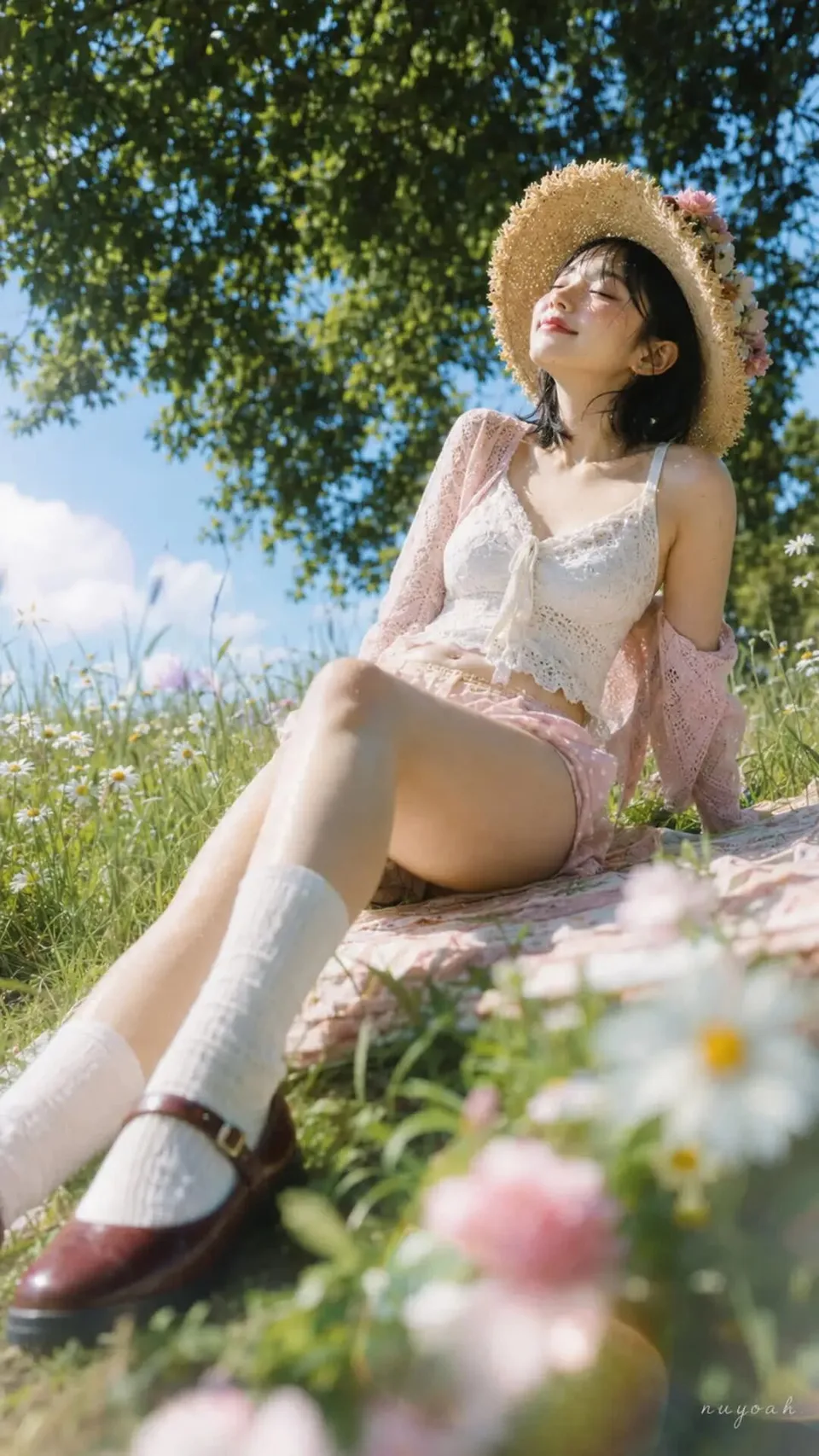 夏日雏菊草帽胶片写真
